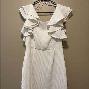 She + Sky White Ruffle Mini Dress